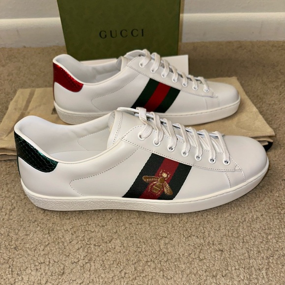 Men’s Gucci Ace White Leather Embroidered Bee Sneakers - NWB - Size G11/US11.5 - Picture 8 of 16